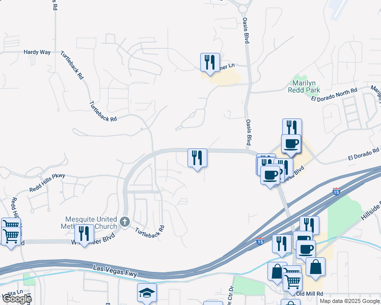 map of restaurants, bars, coffee shops, grocery stores, and more near 272 W Pioneer Blvd in Mesquite