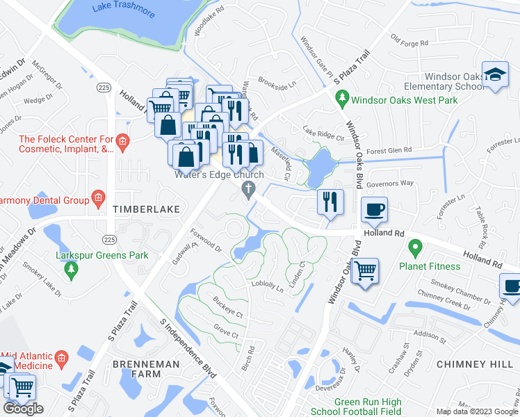 map of restaurants, bars, coffee shops, grocery stores, and more near 622 Waters Drive in Virginia Beach