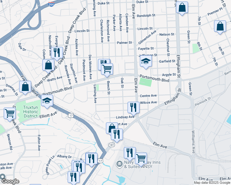 map of restaurants, bars, coffee shops, grocery stores, and more near 1401 Summit Avenue in Portsmouth