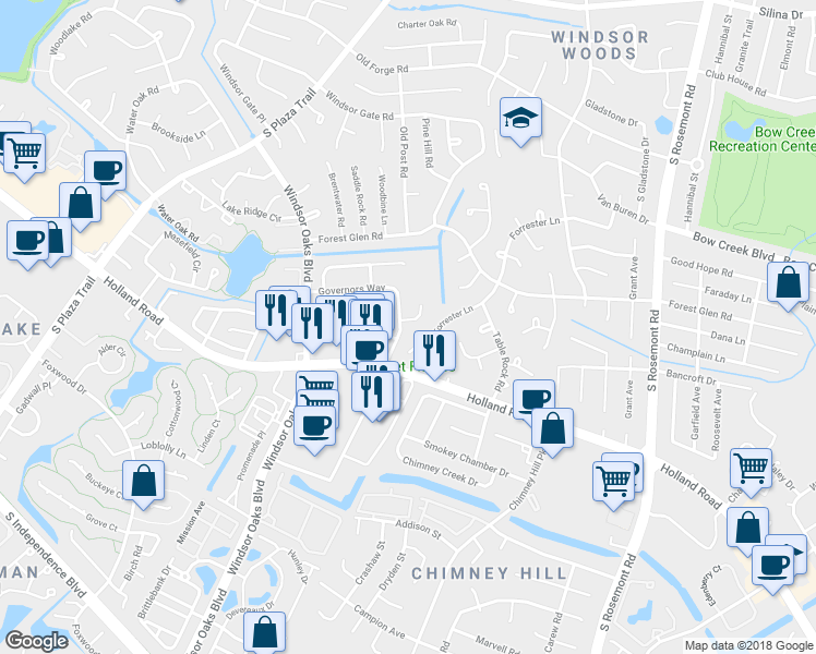map of restaurants, bars, coffee shops, grocery stores, and more near 640 Governors Way in Virginia Beach