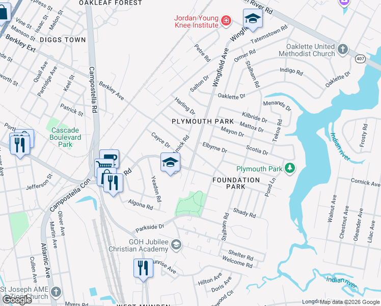 map of restaurants, bars, coffee shops, grocery stores, and more near 2806 Berkley Avenue in Chesapeake
