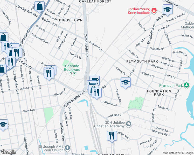 map of restaurants, bars, coffee shops, grocery stores, and more near 1013 Ruritan Boulevard in Chesapeake