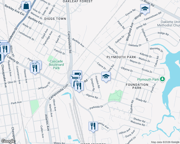 map of restaurants, bars, coffee shops, grocery stores, and more near 2607 Border Ct in Chesapeake