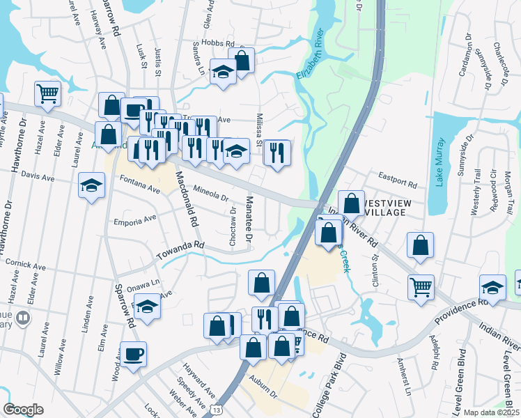 map of restaurants, bars, coffee shops, grocery stores, and more near 1109 Leland Circle in Virginia Beach