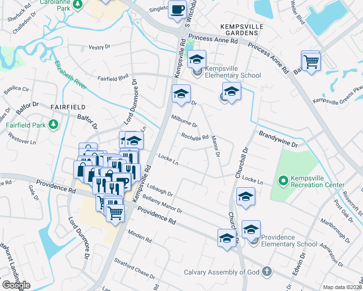 map of restaurants, bars, coffee shops, grocery stores, and more near 5136 Hemlock Avenue in Virginia Beach