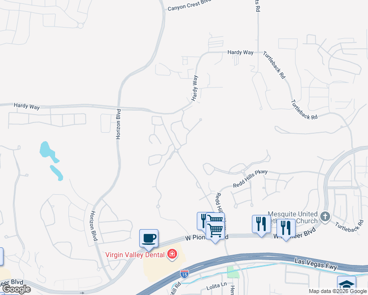 map of restaurants, bars, coffee shops, grocery stores, and more near 738 Hardy Way in Mesquite