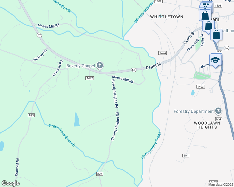 map of restaurants, bars, coffee shops, grocery stores, and more near 237 Beverly Heights Road in Chatham