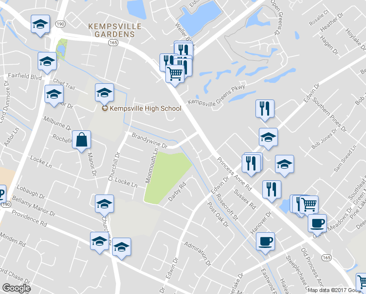 map of restaurants, bars, coffee shops, grocery stores, and more near 4817 Brandywine Drive in Virginia Beach