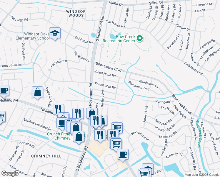 map of restaurants, bars, coffee shops, grocery stores, and more near 3517 Forest Glen Road in Virginia Beach