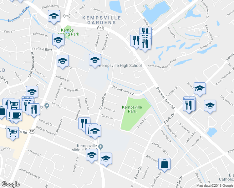 map of restaurants, bars, coffee shops, grocery stores, and more near 4912 Saratoga Circle in Virginia Beach
