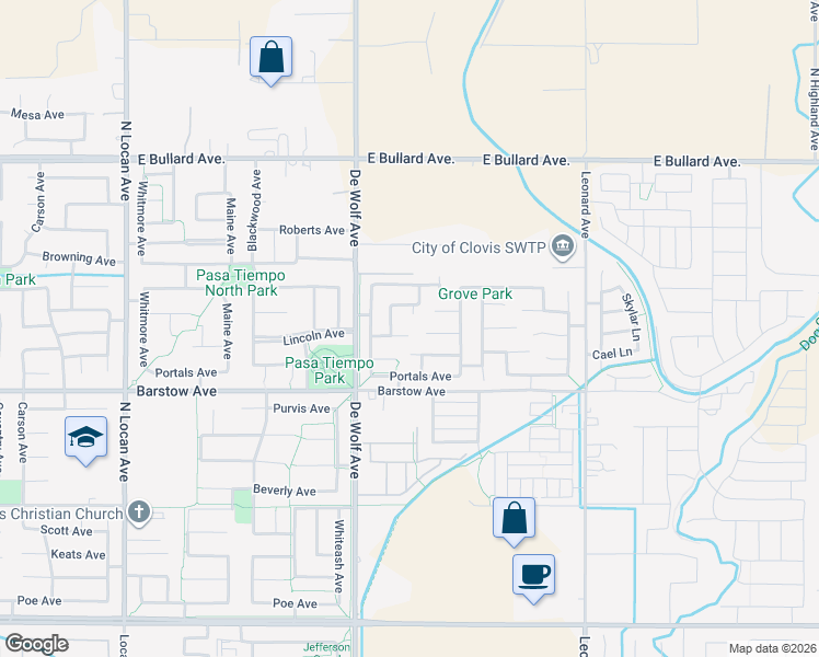 map of restaurants, bars, coffee shops, grocery stores, and more near 1049 El Molino Avenue in Clovis