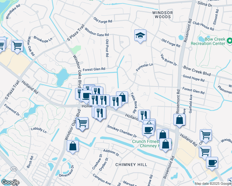 map of restaurants, bars, coffee shops, grocery stores, and more near 3840 Forrester Lane in Virginia Beach