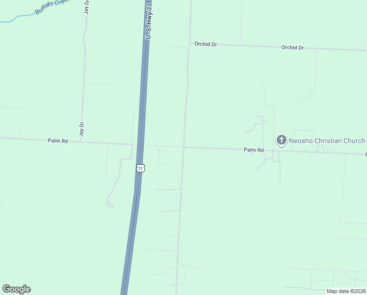 map of restaurants, bars, coffee shops, grocery stores, and more near 13001 Palm Road in Neosho