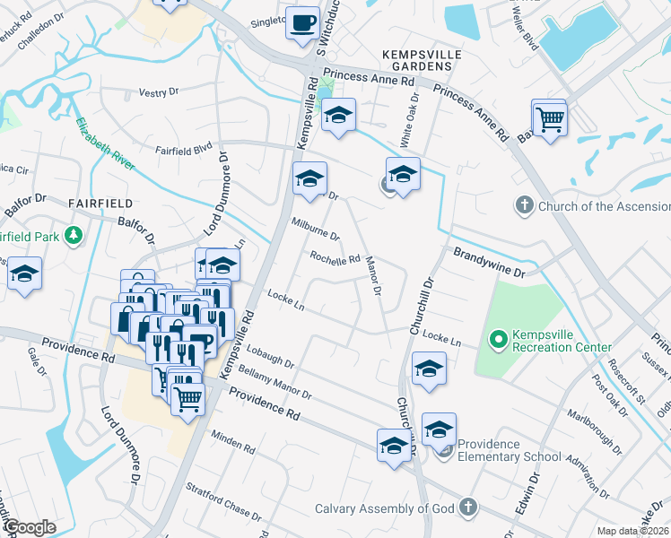 map of restaurants, bars, coffee shops, grocery stores, and more near 5116 Hemlock Avenue in Virginia Beach