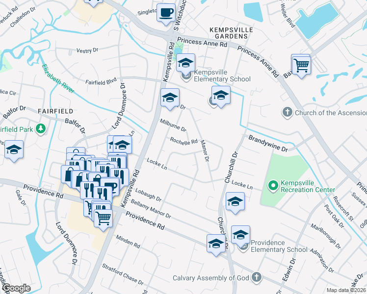 map of restaurants, bars, coffee shops, grocery stores, and more near 5116 Hemlock Avenue in Virginia Beach