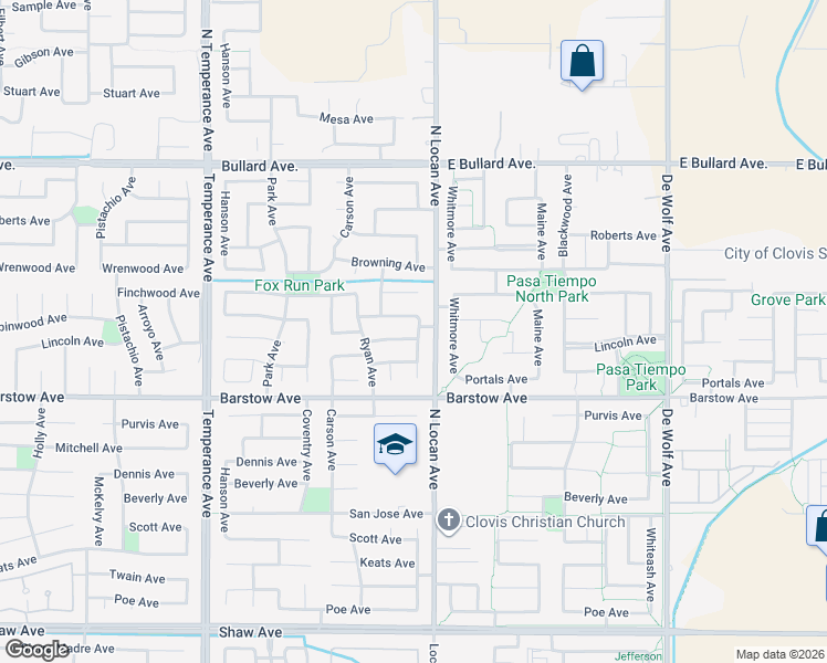 map of restaurants, bars, coffee shops, grocery stores, and more near 2950 Robinwood Avenue in Clovis