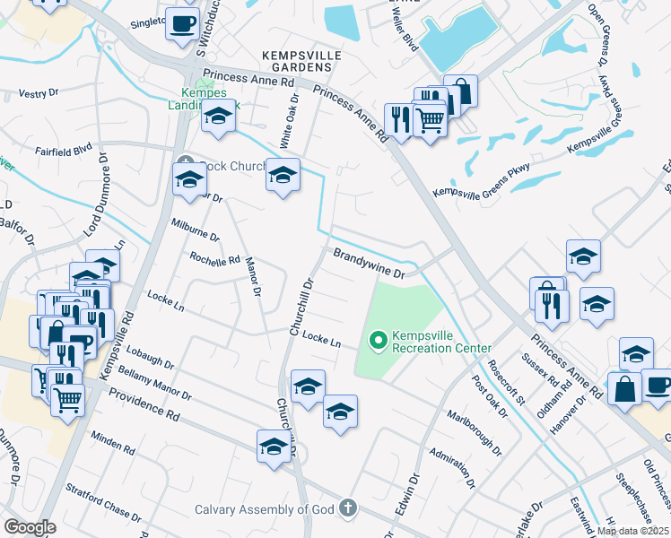 map of restaurants, bars, coffee shops, grocery stores, and more near 4912 Saratoga Circle in Virginia Beach