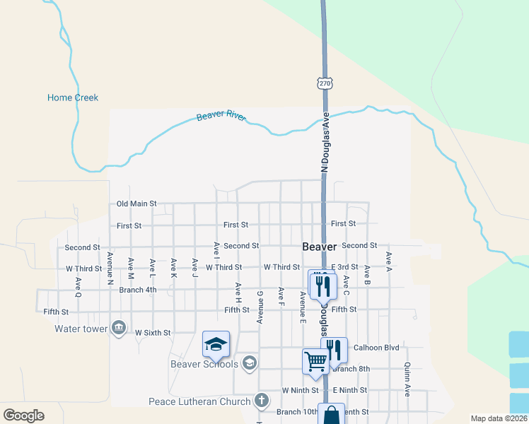 map of restaurants, bars, coffee shops, grocery stores, and more near 914 Main Street in Beaver