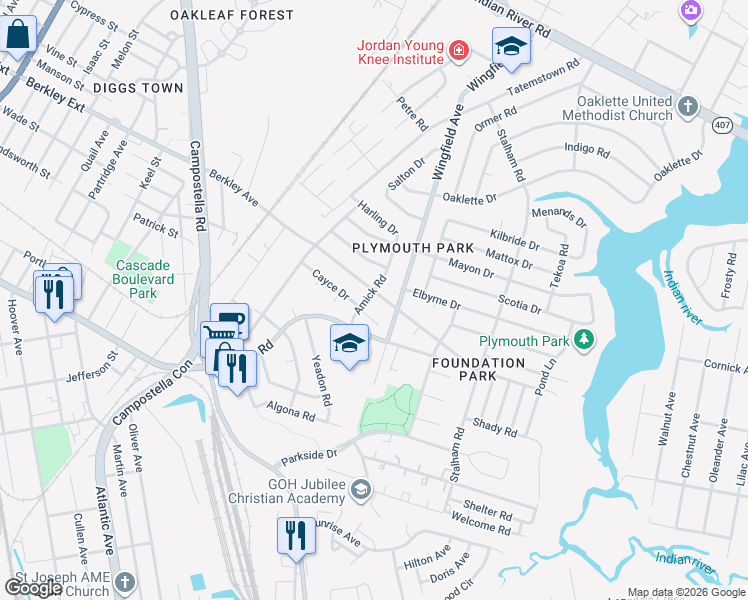 map of restaurants, bars, coffee shops, grocery stores, and more near 2806 Berkley Avenue in Chesapeake