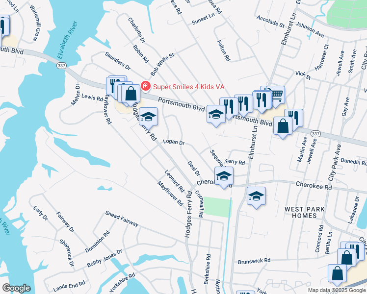 map of restaurants, bars, coffee shops, grocery stores, and more near 300 Deal Drive in Portsmouth