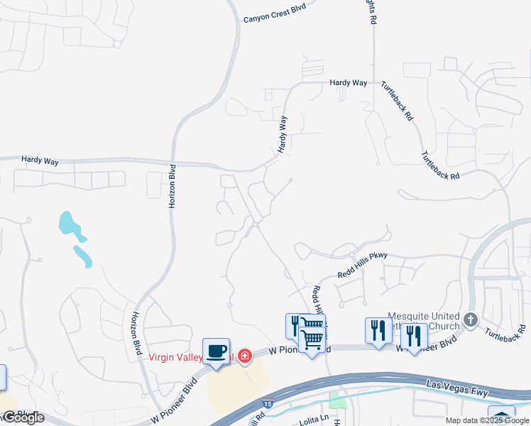 map of restaurants, bars, coffee shops, grocery stores, and more near 736 Hardy Way in Mesquite