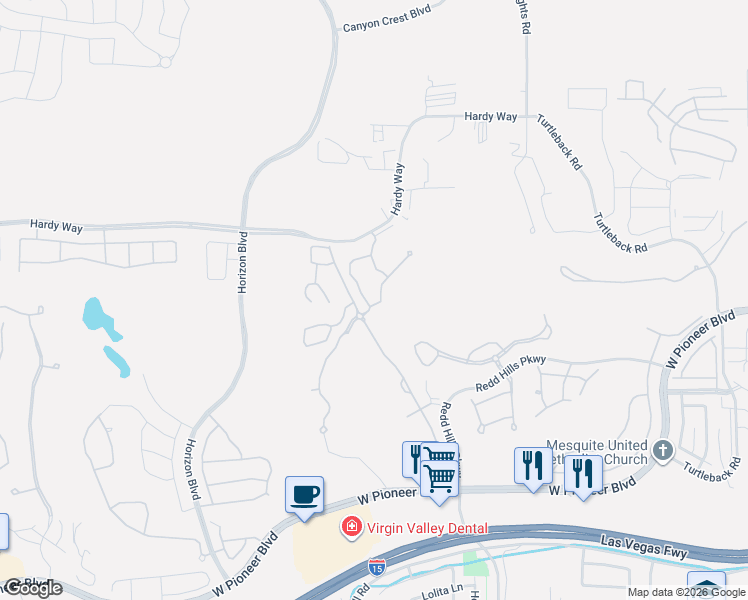 map of restaurants, bars, coffee shops, grocery stores, and more near 736 Hardy Way in Mesquite