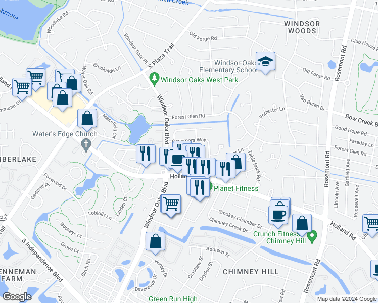 map of restaurants, bars, coffee shops, grocery stores, and more near 636 Hustings Court Lane in Virginia Beach
