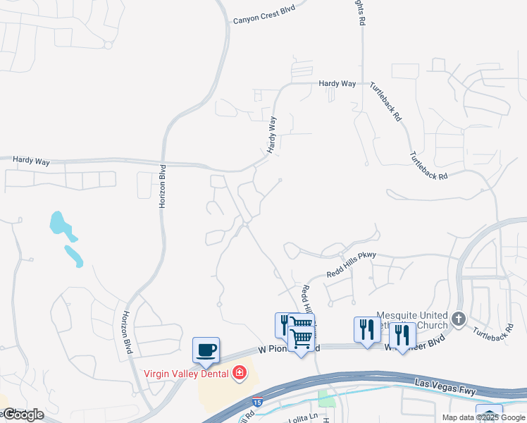 map of restaurants, bars, coffee shops, grocery stores, and more near 742 Hardy Way in Mesquite