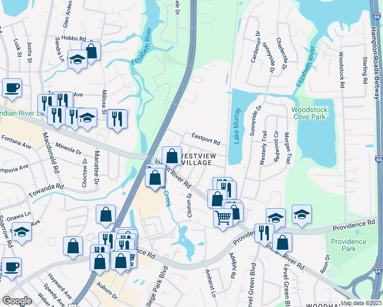 map of restaurants, bars, coffee shops, grocery stores, and more near 704 Avella Street in Virginia Beach
