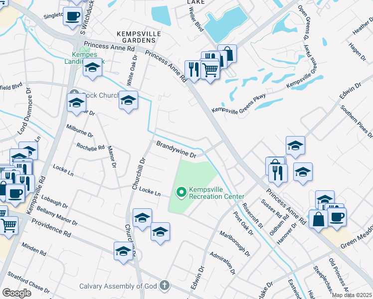 map of restaurants, bars, coffee shops, grocery stores, and more near 4844 Brandywine Drive in Virginia Beach