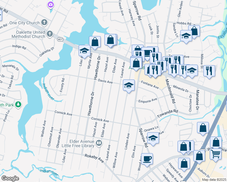 map of restaurants, bars, coffee shops, grocery stores, and more near in Chesapeake
