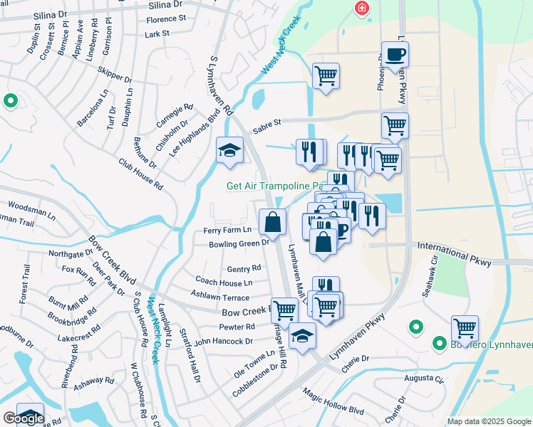 map of restaurants, bars, coffee shops, grocery stores, and more near 649 South Lynnhaven Road in Virginia Beach