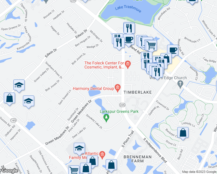 map of restaurants, bars, coffee shops, grocery stores, and more near 4400 Leatherwood Drive in Virginia Beach