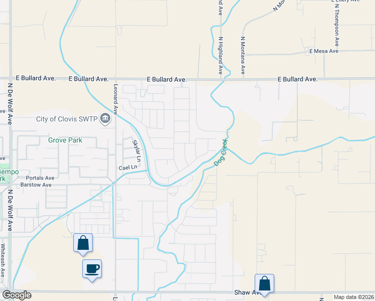 map of restaurants, bars, coffee shops, grocery stores, and more near 1066 La Canada Avenue in Clovis