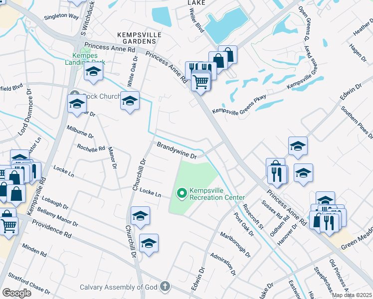 map of restaurants, bars, coffee shops, grocery stores, and more near 4844 Brandywine Drive in Virginia Beach
