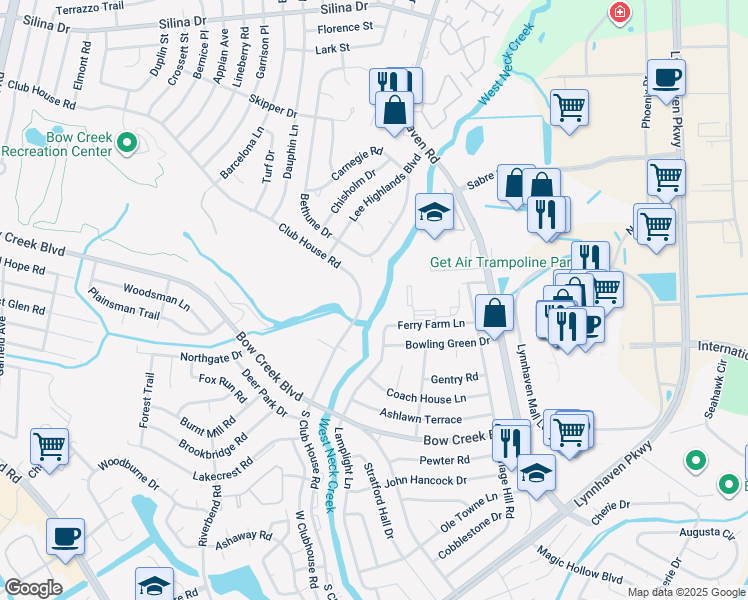 map of restaurants, bars, coffee shops, grocery stores, and more near 604 South Club House Road in Virginia Beach
