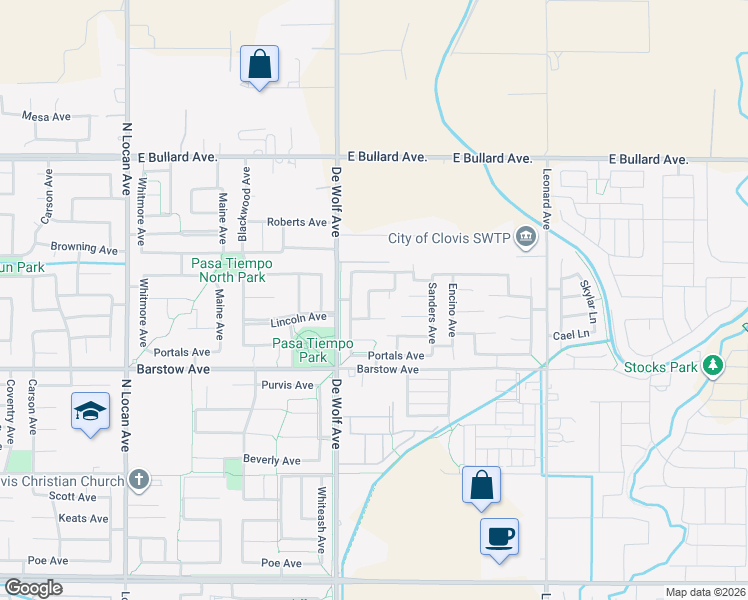 map of restaurants, bars, coffee shops, grocery stores, and more near 1019 El Molino Avenue in Clovis