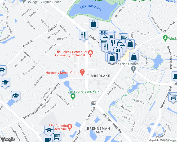 map of restaurants, bars, coffee shops, grocery stores, and more near 4247 Minnard Court in Virginia Beach
