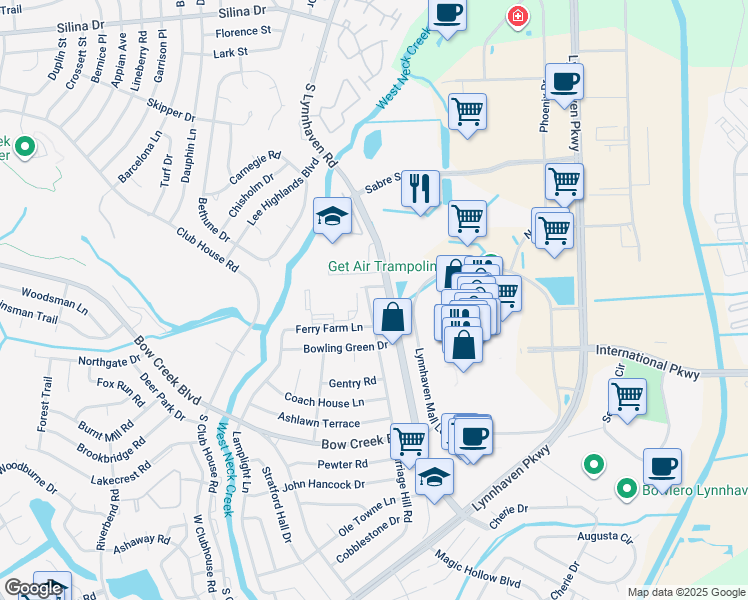 map of restaurants, bars, coffee shops, grocery stores, and more near 644 Carriage Hill Road in Virginia Beach