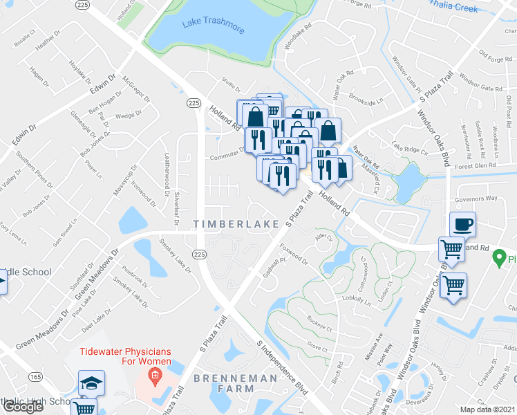 map of restaurants, bars, coffee shops, grocery stores, and more near 818 Spence Circle in Virginia Beach
