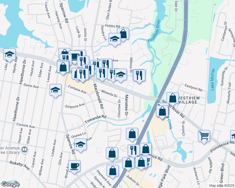 map of restaurants, bars, coffee shops, grocery stores, and more near 3136 Choctaw Drive in Virginia Beach