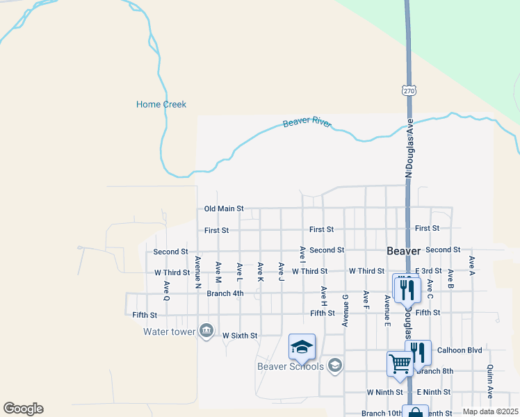 map of restaurants, bars, coffee shops, grocery stores, and more near 8 Avenue K in Beaver