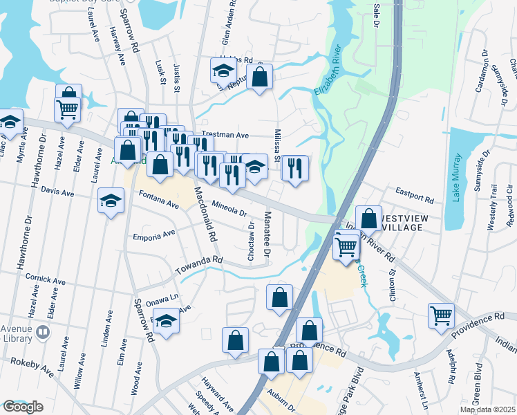 map of restaurants, bars, coffee shops, grocery stores, and more near 6620 Indian River Road in Virginia Beach