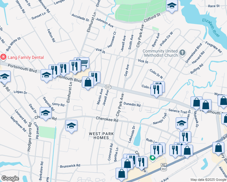 map of restaurants, bars, coffee shops, grocery stores, and more near 920 Stanley Road in Portsmouth