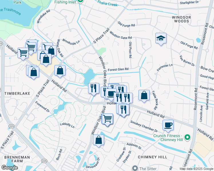 map of restaurants, bars, coffee shops, grocery stores, and more near 605 Chancery Square in Virginia Beach