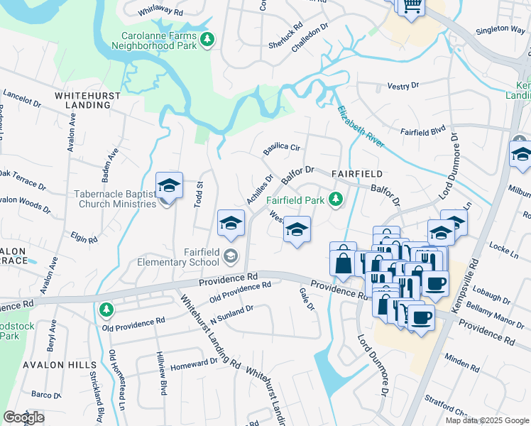 map of restaurants, bars, coffee shops, grocery stores, and more near 5333 Westover Lane in Virginia Beach