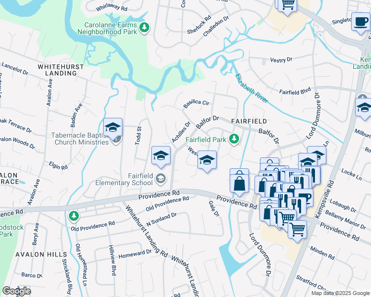 map of restaurants, bars, coffee shops, grocery stores, and more near 5333 Westover Lane in Virginia Beach