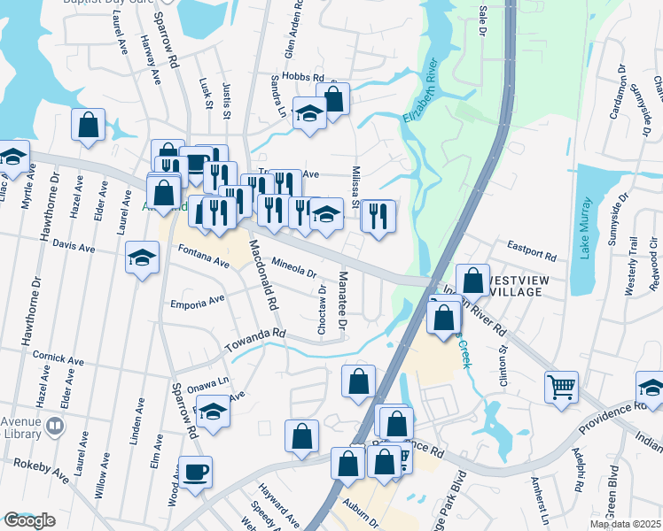 map of restaurants, bars, coffee shops, grocery stores, and more near 6620 Indian River Road in Virginia Beach