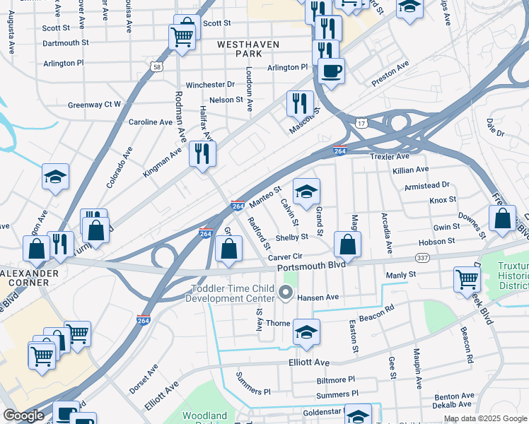 map of restaurants, bars, coffee shops, grocery stores, and more near 8 Neville Street in Portsmouth