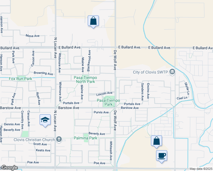 map of restaurants, bars, coffee shops, grocery stores, and more near 3311 Finchwood Avenue in Clovis